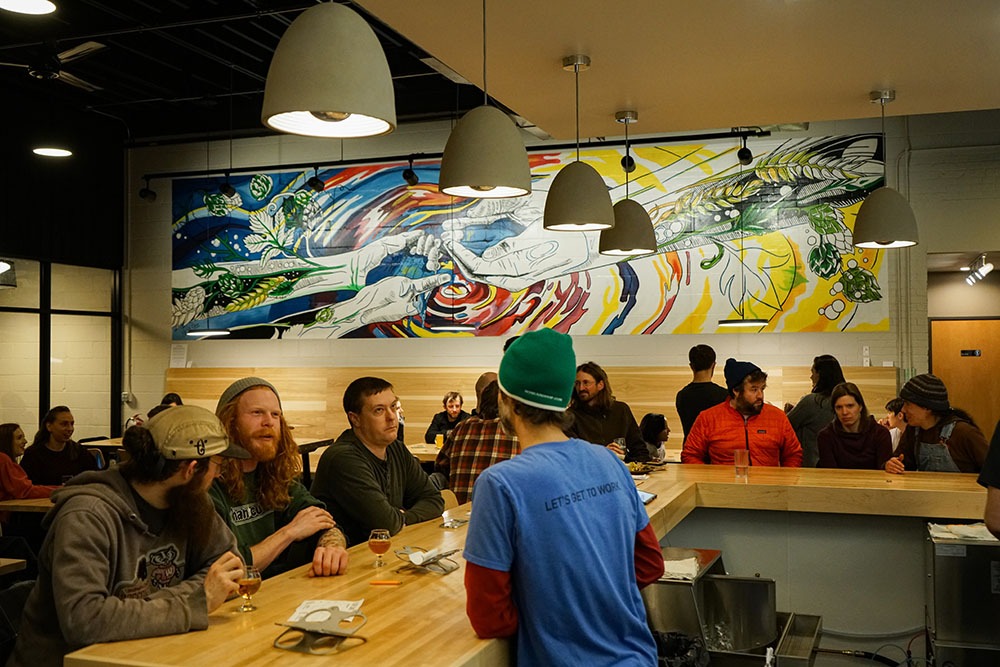Bar of Craft Brewery with Giant Mural Art