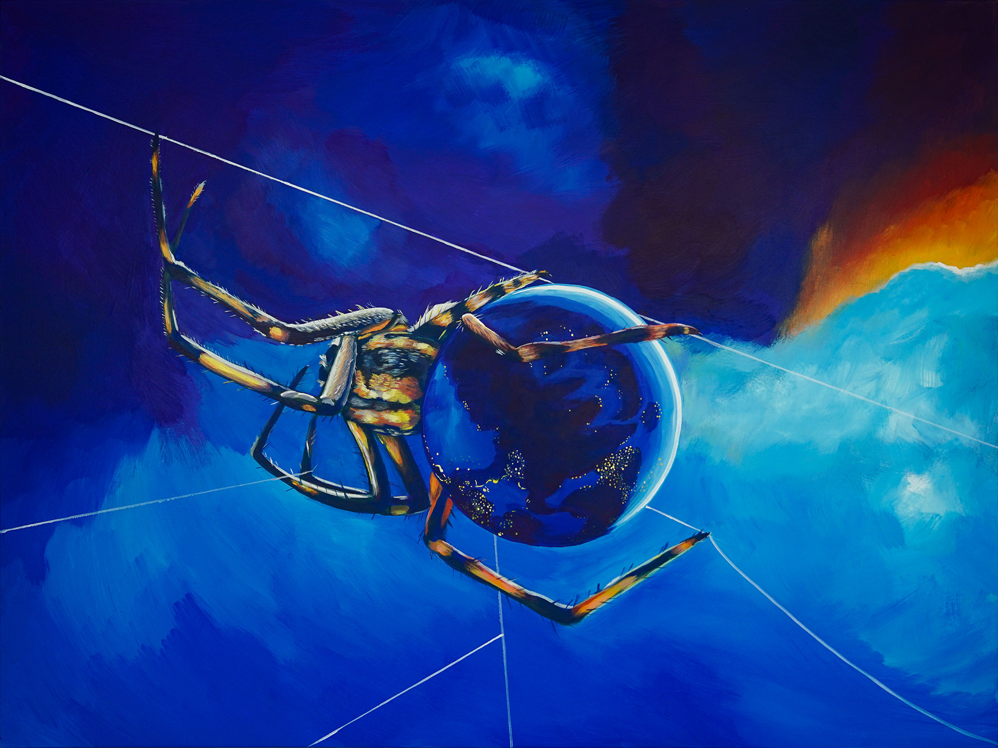 Globe Weaver Orb Weaver Spider - acrylic painting on canvas - contemporary art - earth
