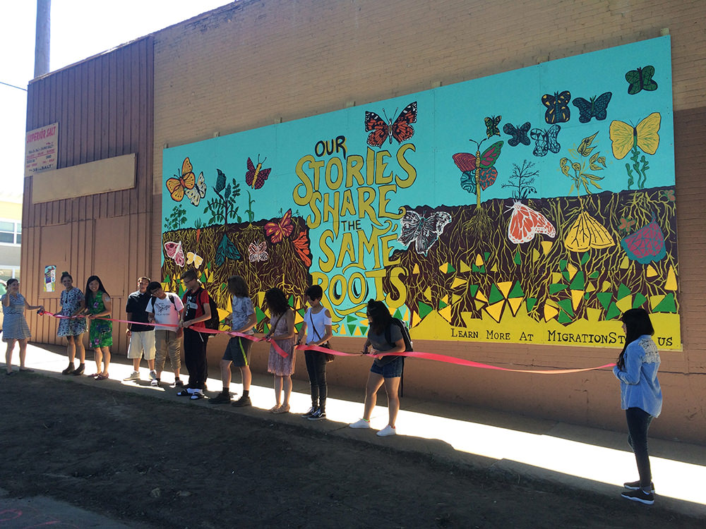 Large Mural Art with Butterflies about Migration