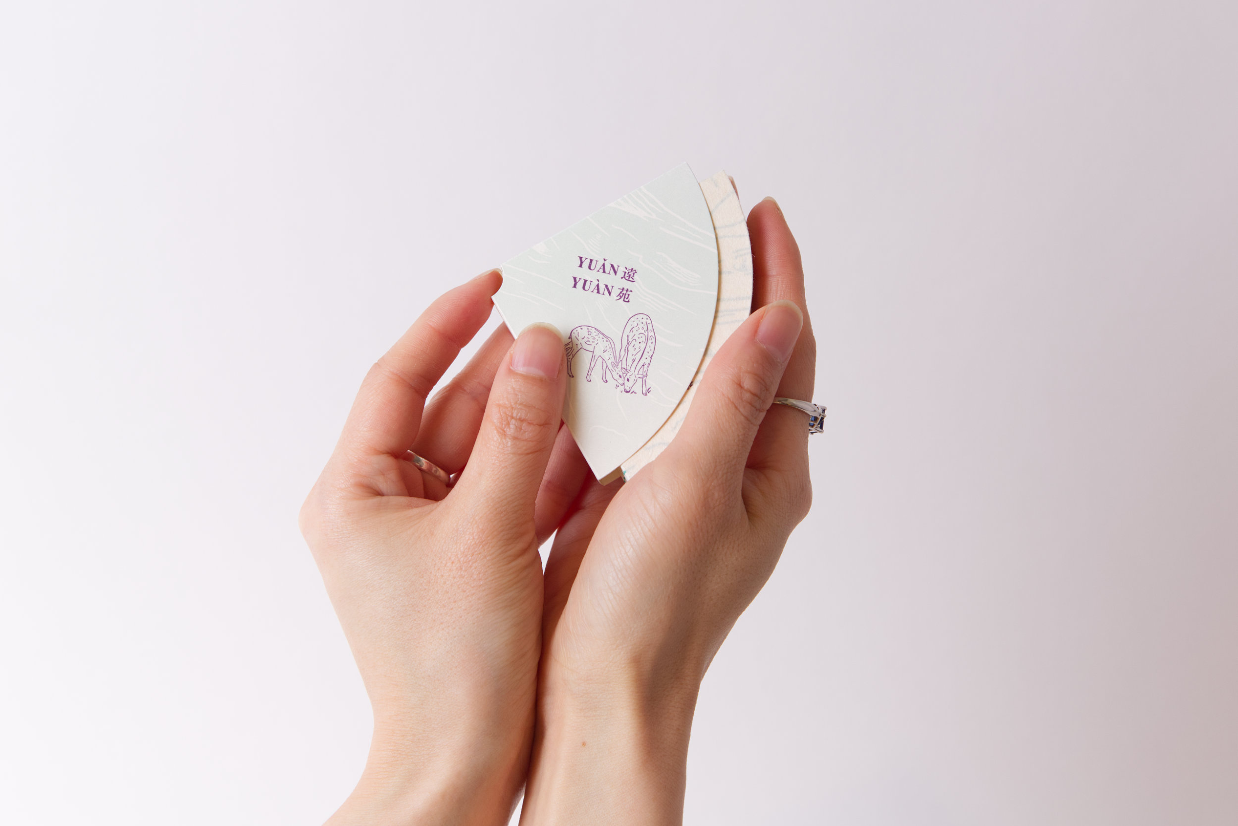 Cover sleeve for artist's book, printed in pale jade and lavender with an image of two deer grazing in deep violet